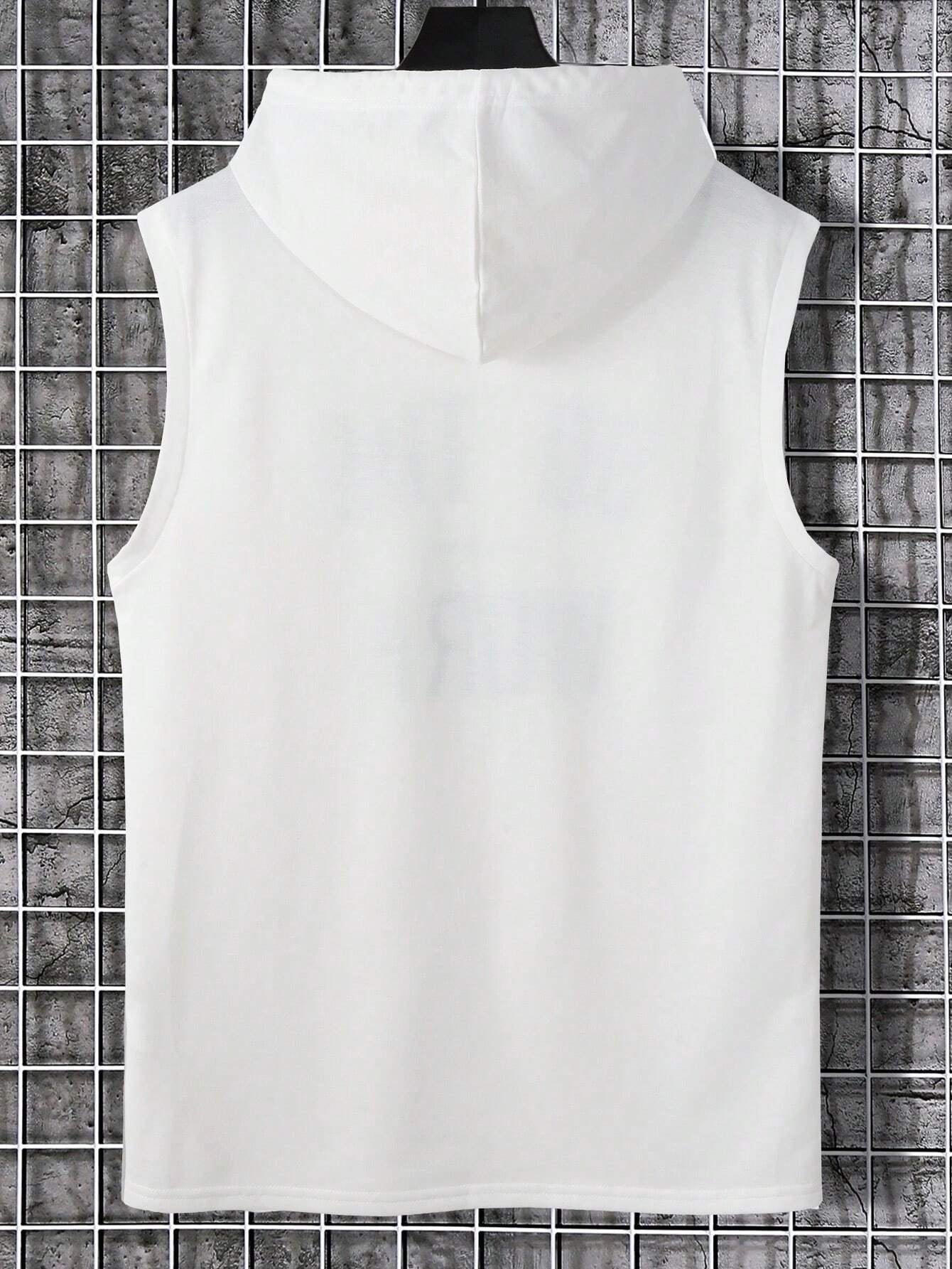 Manfinity LEGND Men'S Sleeveless Hooded Tank Top with Slogan Print Letter Plain Going Out Casual Husband