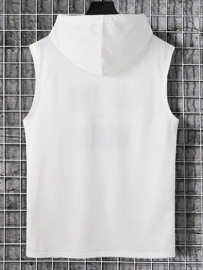 Manfinity LEGND Men'S Sleeveless Hooded Tank Top with Slogan Print Letter Plain Going Out Casual Husband
