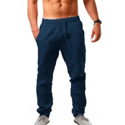 New Men'S Cotton Linen Pants Male Autumn New Breathable Solid Color Linen Trousers Fitness Streetwear S-3XL