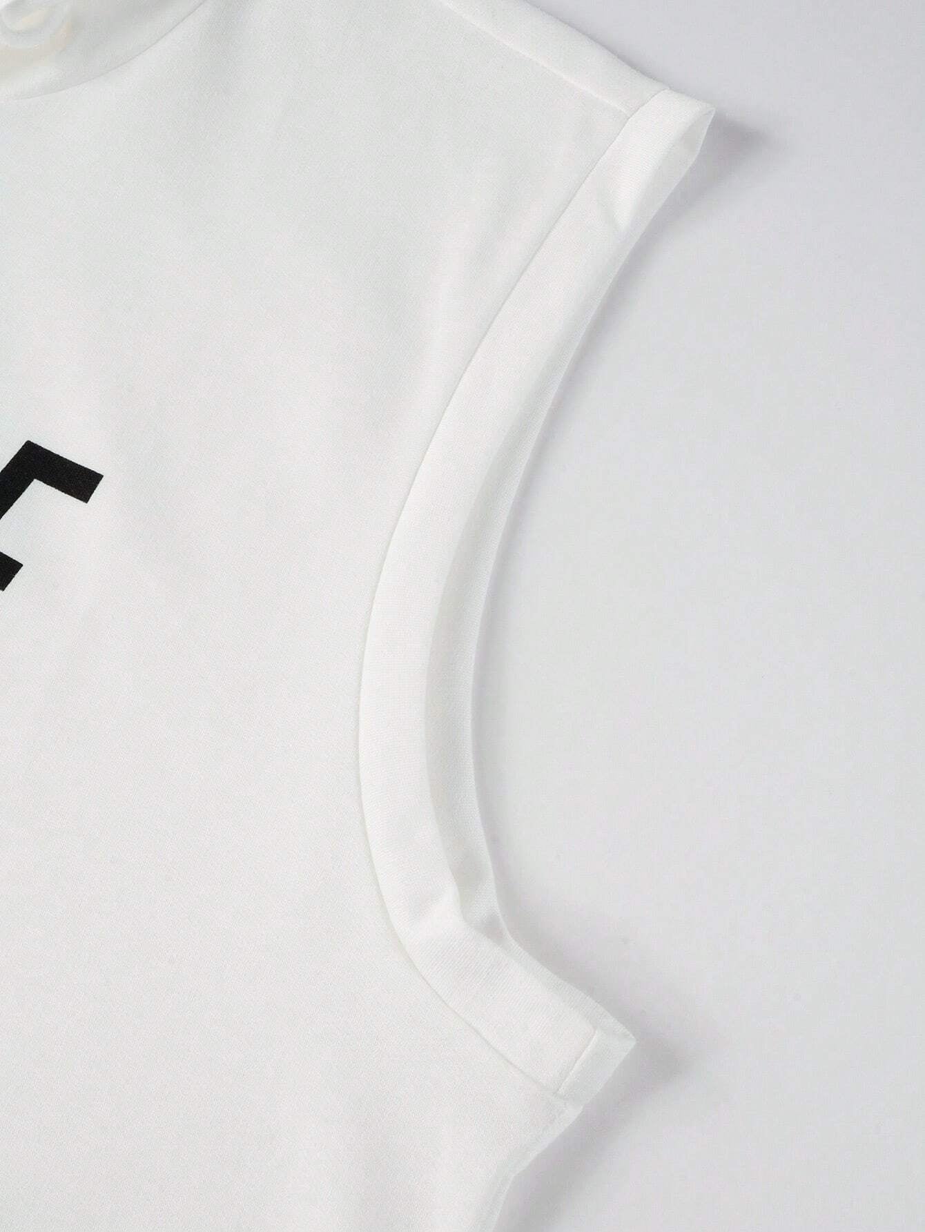 Manfinity LEGND Men'S Sleeveless Hooded Tank Top with Slogan Print Letter Plain Going Out Casual Husband