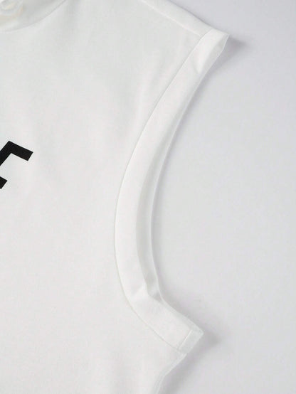 Manfinity LEGND Men'S Sleeveless Hooded Tank Top with Slogan Print Letter Plain Going Out Casual Husband