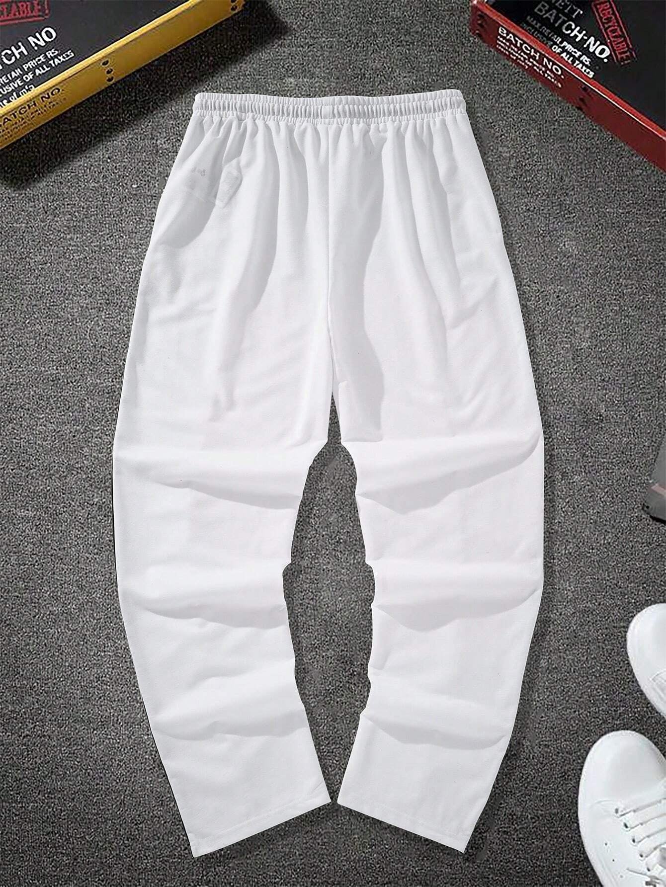 Manfinity Hypemode Men'S Loose Fit Sweatpants with Patch Detail and Drawstring Waist Straight Leg Long Sweat Pants Going Out Casual Boyfriend Gift