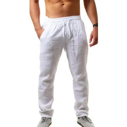 New Men'S Cotton Linen Pants Male Autumn New Breathable Solid Color Linen Trousers Fitness Streetwear S-3XL