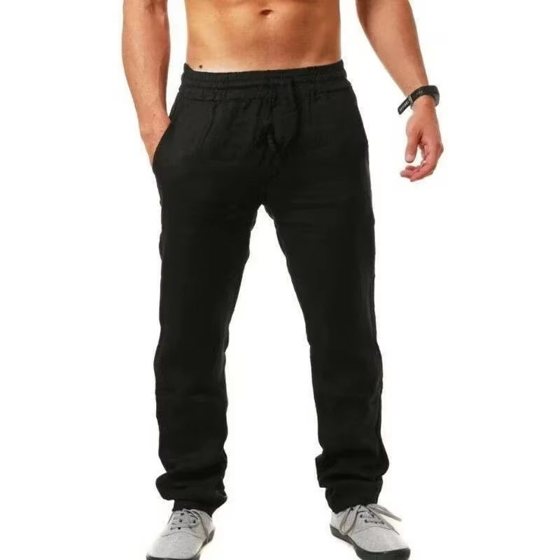 New Men'S Cotton Linen Pants Male Autumn New Breathable Solid Color Linen Trousers Fitness Streetwear S-3XL