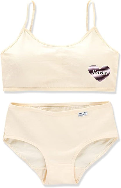 Girls’ Seamless Underwear Set - Training Bra and Matching Panties – Crop Cami Bralette and Briefs for 8-14 Age (6 Pcs) Type 1