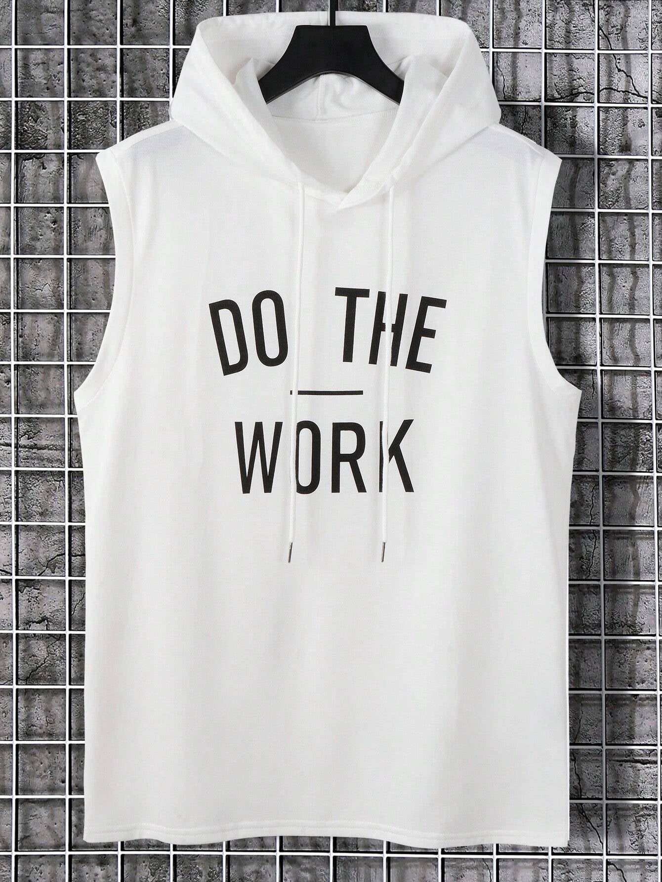 Manfinity LEGND Men'S Sleeveless Hooded Tank Top with Slogan Print Letter Plain Going Out Casual Husband