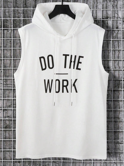 Manfinity LEGND Men'S Sleeveless Hooded Tank Top with Slogan Print Letter Plain Going Out Casual Husband