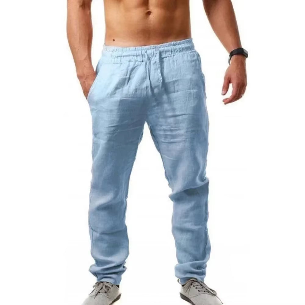 New Men'S Cotton Linen Pants Male Autumn New Breathable Solid Color Linen Trousers Fitness Streetwear S-3XL
