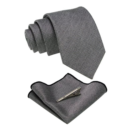 New Mens Wool Tie Solid Microfiber 8Cm Burgundy Neckties and Pocket Square Hanky Set Mens Wedding Party Gift