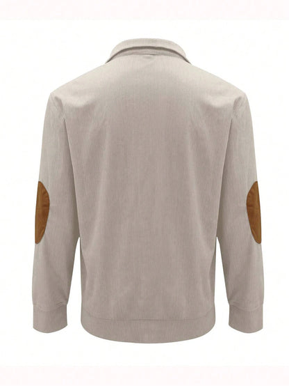 Men'S Spring & Autumn Long Sleeve Casual Polo Shirt with Contrast Color Patchwork, Fall