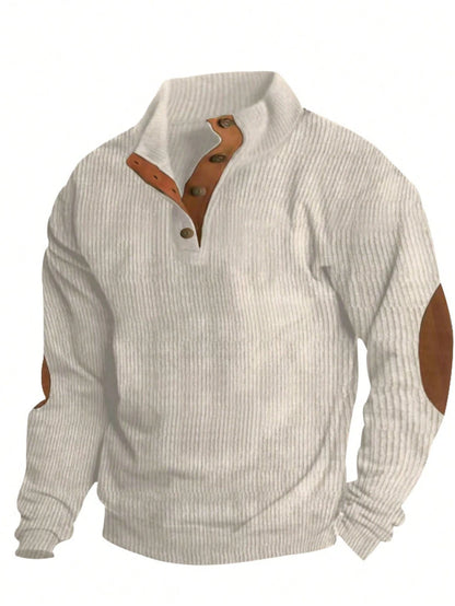 Men'S Spring & Autumn Long Sleeve Casual Polo Shirt with Contrast Color Patchwork, Fall