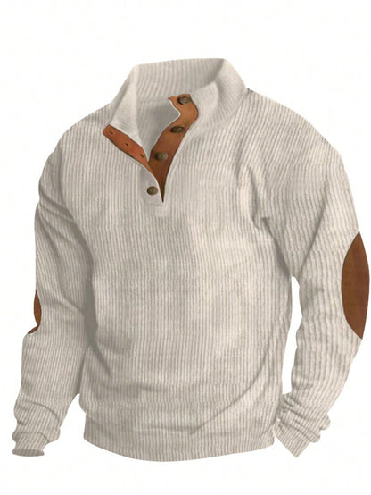 Men'S Spring & Autumn Long Sleeve Casual Polo Shirt with Contrast Color Patchwork, Fall